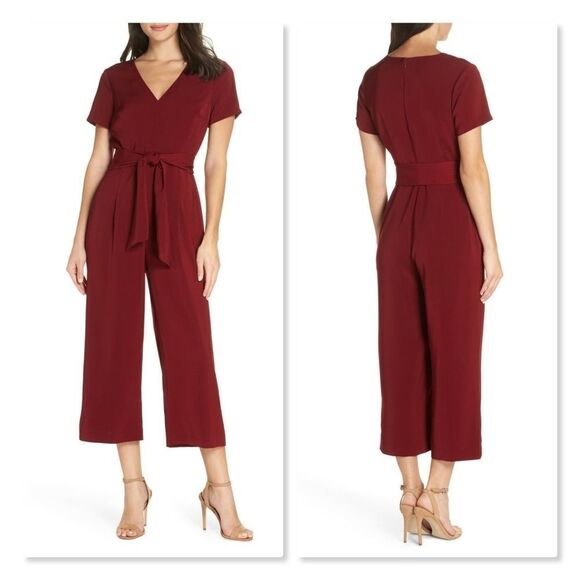 Charles Henry Belted Cropped Jumpsuit - Picture 1 of 8